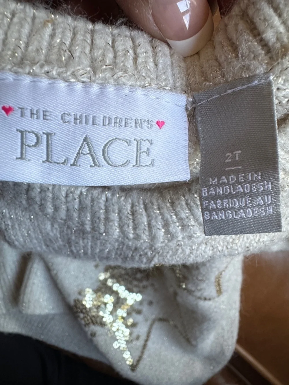 The Children's Place Cream Sweater with Gold Sequin Stars
